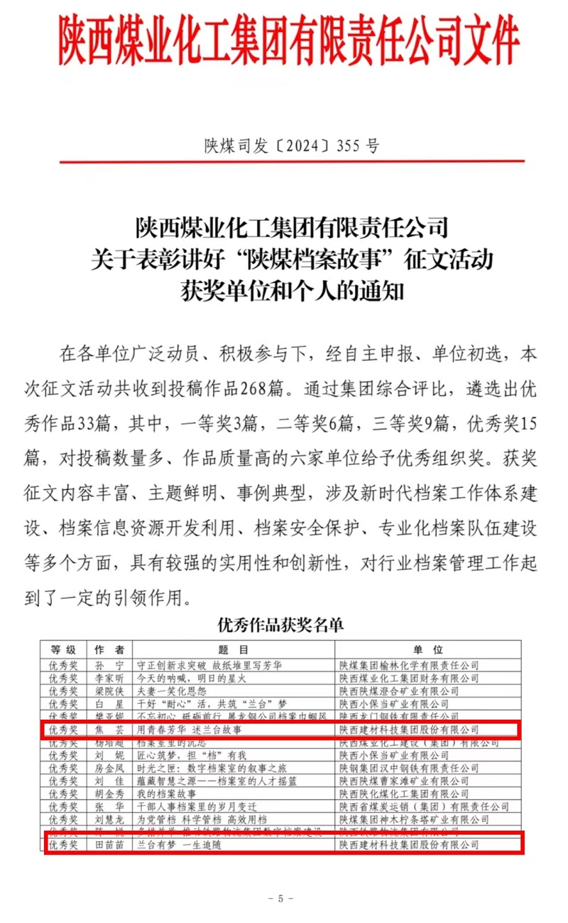 喜報！陜西建材科技檔案故事獲獎了