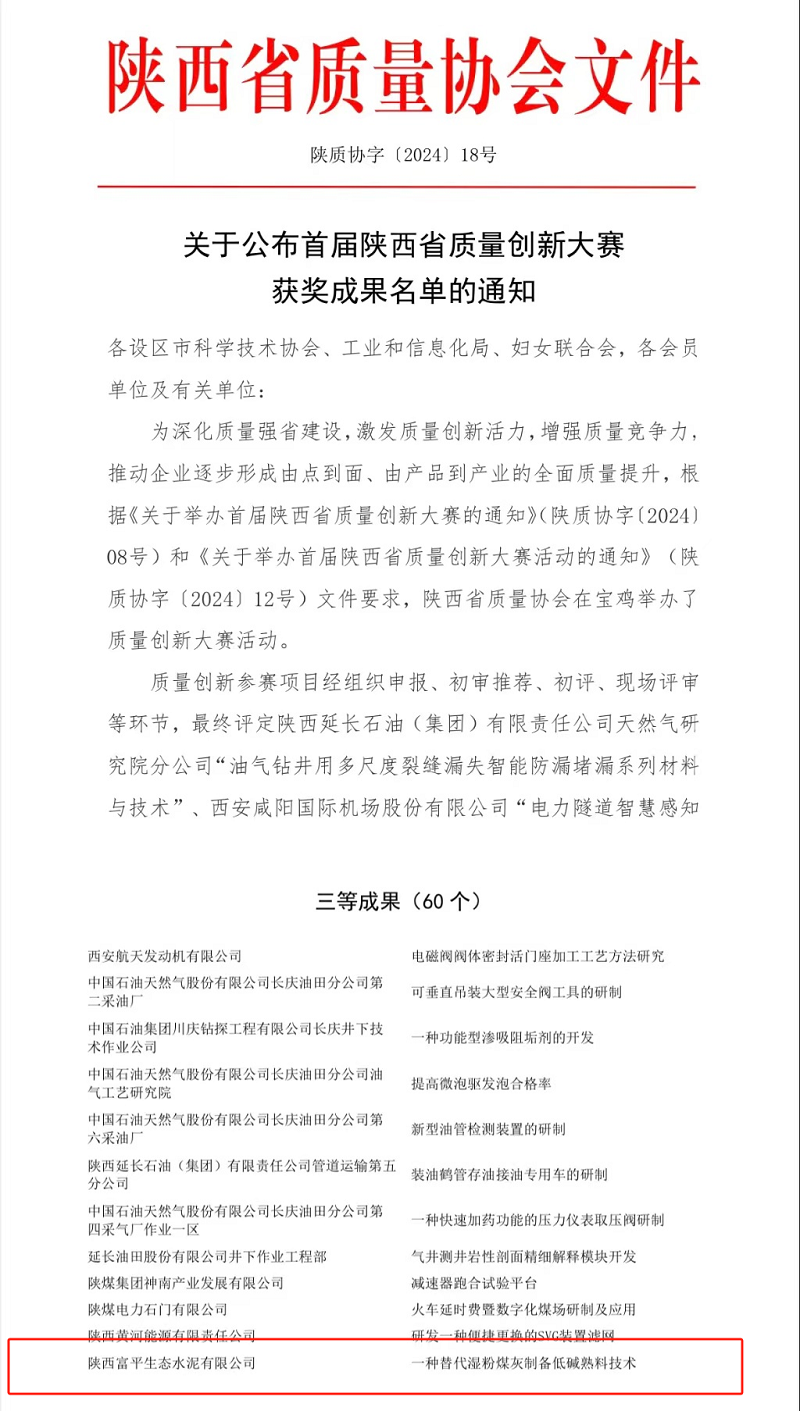 贊！富平公司質(zhì)量管理再獲新獎(jiǎng)項(xiàng)